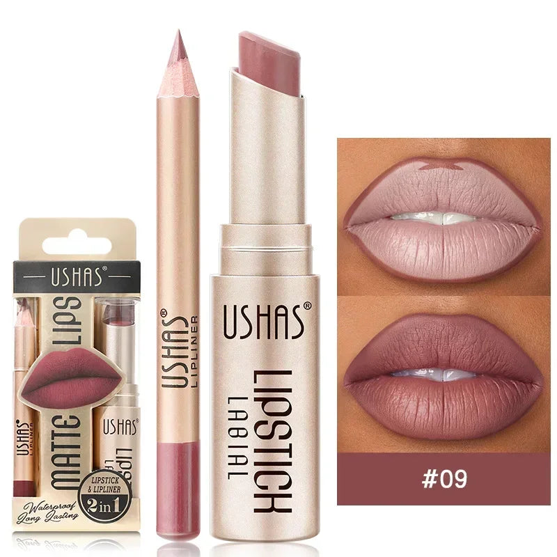 2-in-1 Waterproof Lipstick and Lip Liner Set