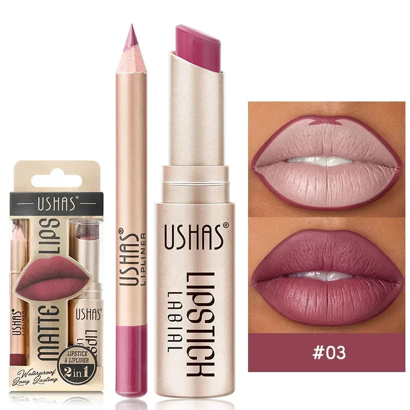 2-in-1 Waterproof Lipstick and Lip Liner Set