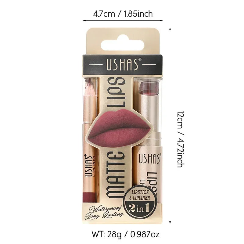 2-in-1 Waterproof Lipstick and Lip Liner Set