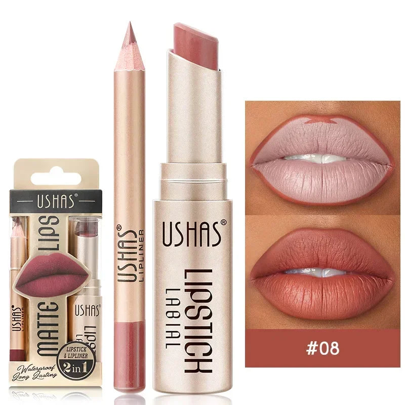 2-in-1 Waterproof Lipstick and Lip Liner Set