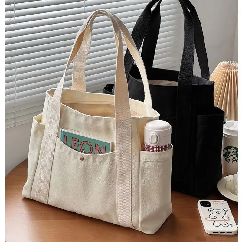 Large Capacity Canvas Tote Bag - Work, Commuting, and College Style Shoulder Bag