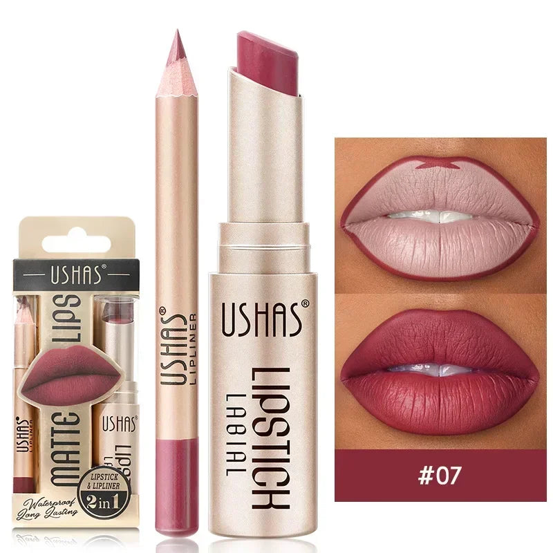 2-in-1 Waterproof Lipstick and Lip Liner Set