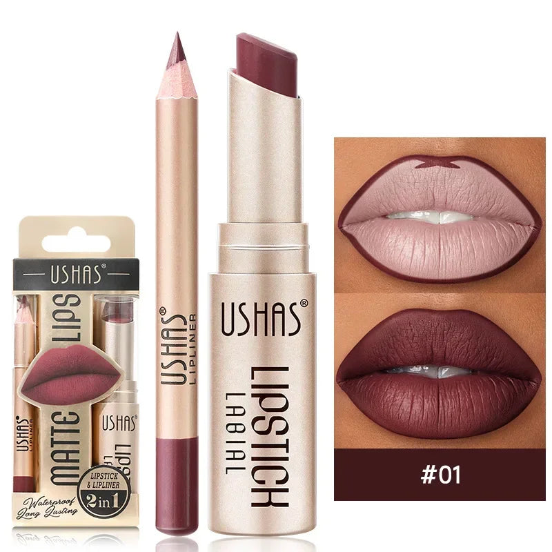 2-in-1 Waterproof Lipstick and Lip Liner Set