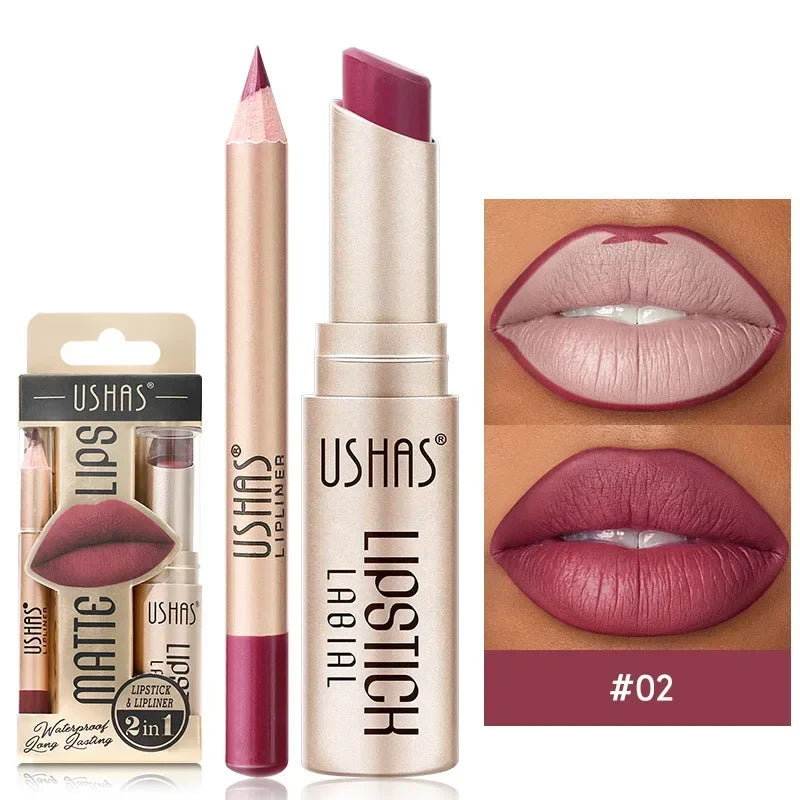 2-in-1 Waterproof Lipstick and Lip Liner Set